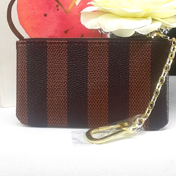 Brown and Tan Striped Wristlet - Picture 1 of 5